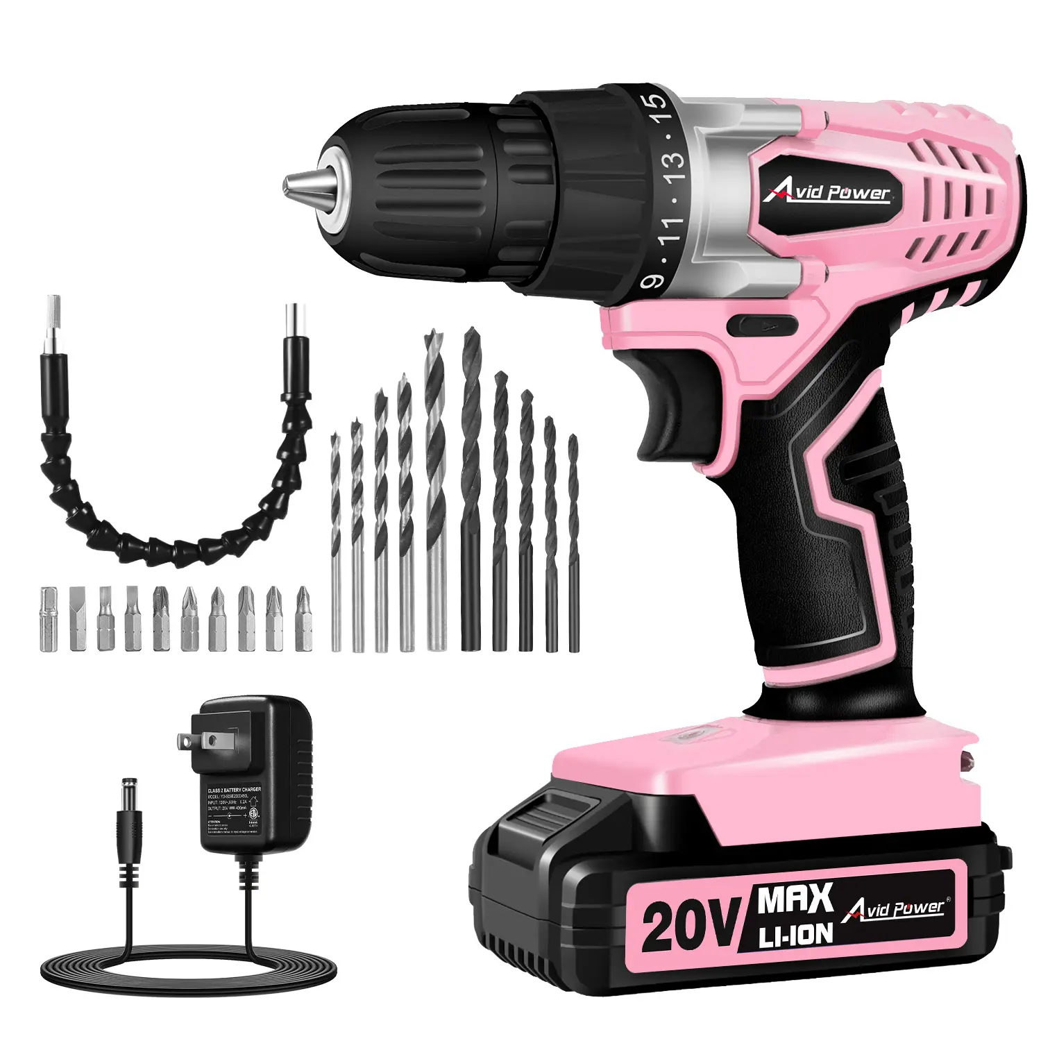 AVID POWER 20V MAX Lithium lon Cordless Drill Set, Power Drill Kit with Battery and Charger, 3/8-Inch Keyless Chuck, Variable Speed, 16 Position and 22pcs Bits