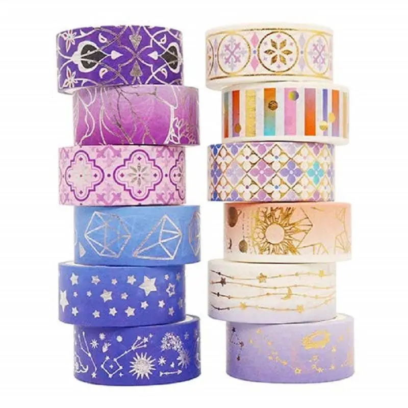 12pcs/set Starry Sky Pattern Washi Tape, Decorative Adhesive Tape For Scrapbooking, Gift Wrapping, DIY Craft