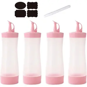 Condiment Squeeze Bottles for Sauces Ketchup Oil Liquids - 12 oz (4 Pack, Pink)