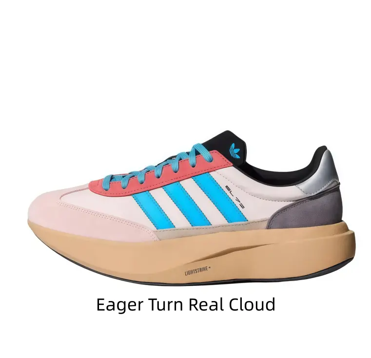 Pastel Color Block Blue Three Stripe Platform Sneakers Suede Leather Mix Upper Gum Thick Cushion Midsole Cute Daily Street Shoes