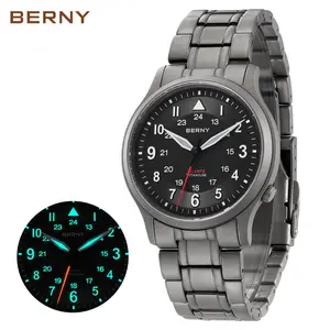 BERNY Full Titanium Watch for Men, Premium Field Man Quartz Wristwatch for Outdoor Sports, Military Aviation Style, 5ATM Waterproof, Super Luminous, Titanium Strap, Reloj de Hombre