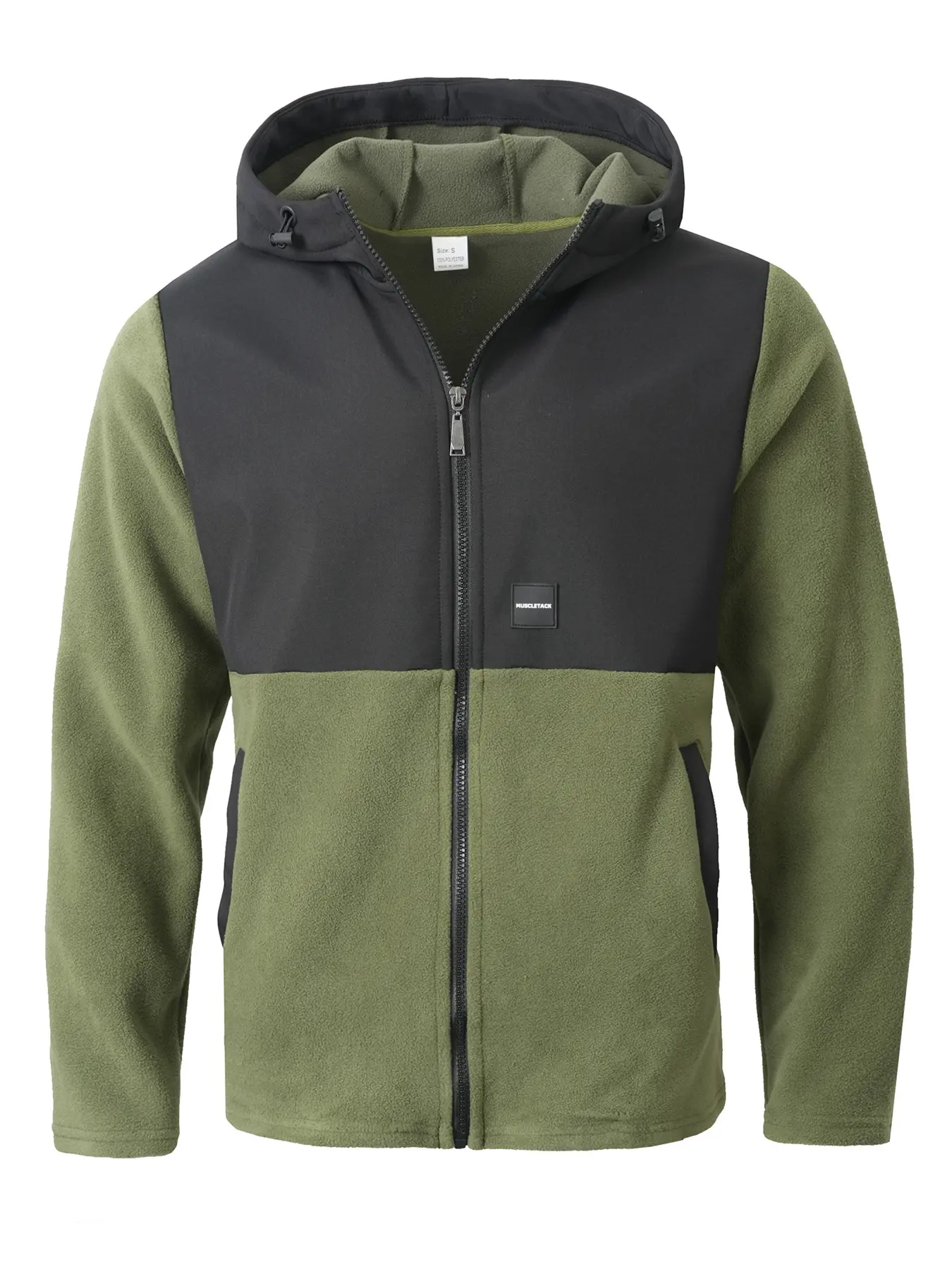 Men's Fall Winter Outfits Fleece Patchwork Colorblock Hooded Zipper Jacket for Daliy Wear, Black Friday Old Money Multi-Pocket Design, Outdoor Casual Sports Windbreaker, Essential for Man's Wardrobe, Hooded Winter Outerwear