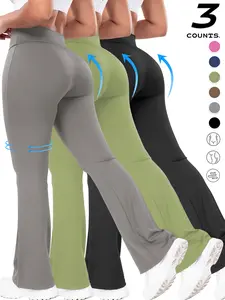 3pcs Women's Cross Waist Elastic Running Pants, Long Wide Leg Sportswear, Comfortable Fashion Design, 3 Pack Sports Trousers, Athleisure Style Pants