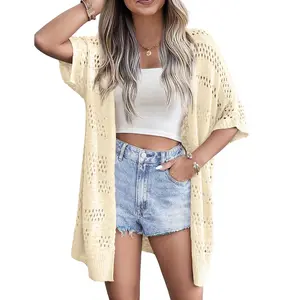 Lightweight Summer Crochet Cardigan for Women Short Sleeve Kimono Boho Oversized Open Front Knitted Cardigan