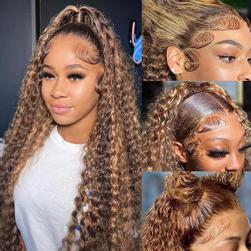 AMZHAIR 4X4 13x4 Highlight Curly Lace Front Human Hair Wigs For Women Brazilian Honey Blonde 180% Density Kinky Curly Wave Frontal Wig 13x6 Hd Lace Colored Wig