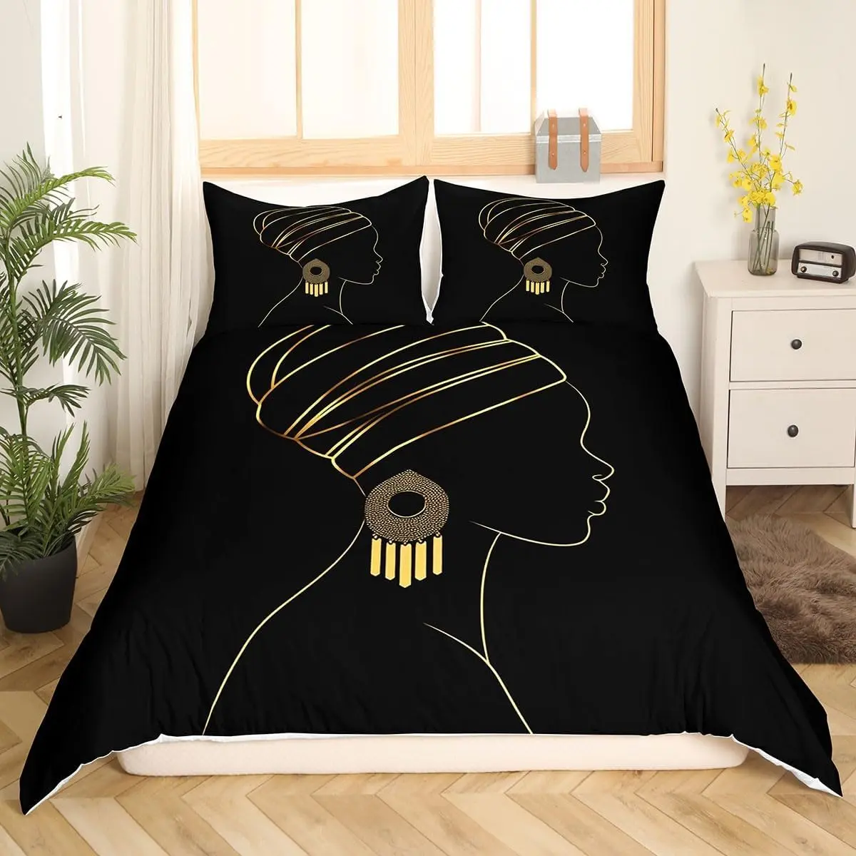 Black Women Comforter Cover Set Ethnic Afro African Bedding Set Traditional Exotic Duvet Cover Set Tribal Quilt Cover 1 Duvet Cover