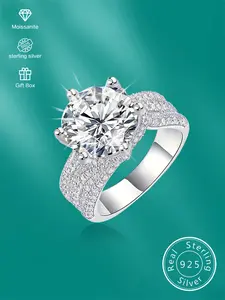Luxury S925 Silver Moissanite Diamond Ring, 5 Carat Wedding Proposal Birthday Gift, Elegant Engagement Jewelry for Women, Solitaire Ring