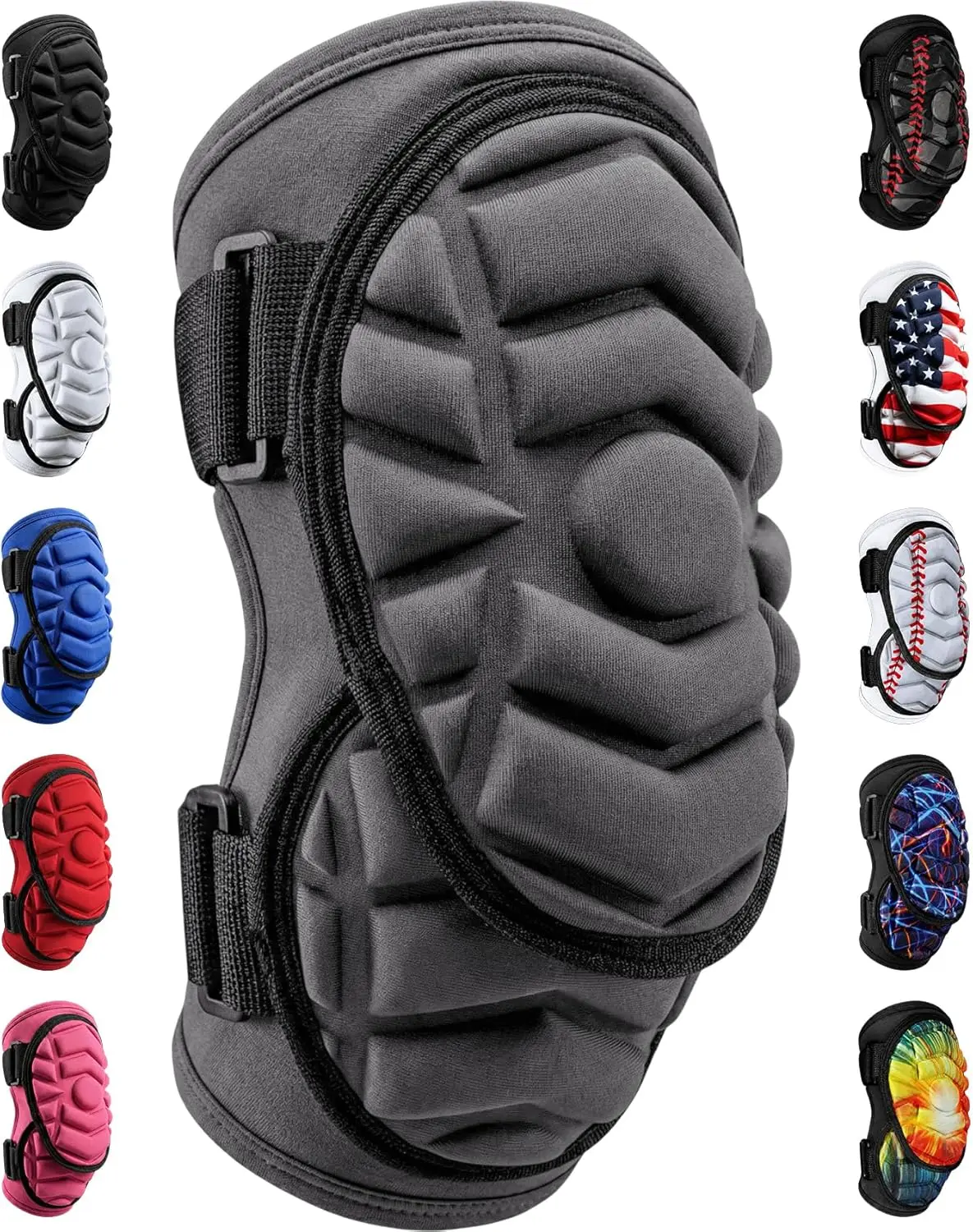 Exxact Sports Defender Plus Softball-Baseball Batters Elbow Guard - Adjustable Straps Protective Gear for Youth & Adult, Adjustable Velcro Sleeve Neoprene Elbow Sleeve (Dark Grey), Neoprene Elbow Sleeves