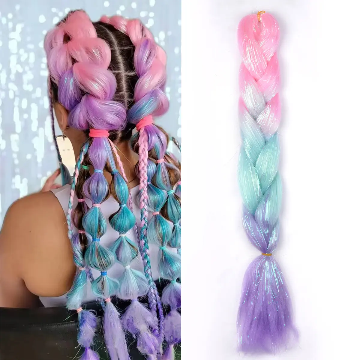 VITORISH Jumbo Braiding Hair Fiber Braiding Hair 3pcs Rainbow Colors Extensions  Synthetic Fiber Soft Healthy (24 Inch 3pcs) for Daily Use & Parties