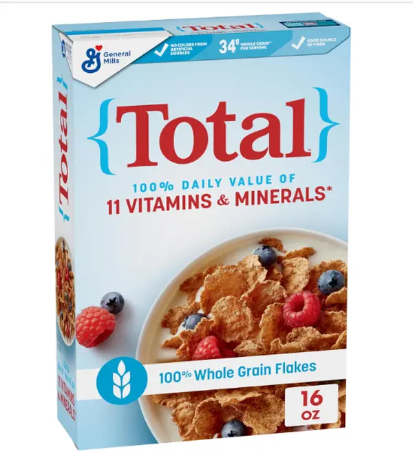 Total Breakfast Cereal, 100% Daily Value of 11 Vitamins & Minerals, Whole Grain Cereal, 16 oz