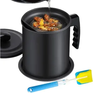 Bacon Grease Container with Strainer - 1.3L / 5.2 Cups Oil Storage Holder Can for Cooking, Frying with Replaceable Cleaning Brush Kitchen Utensils