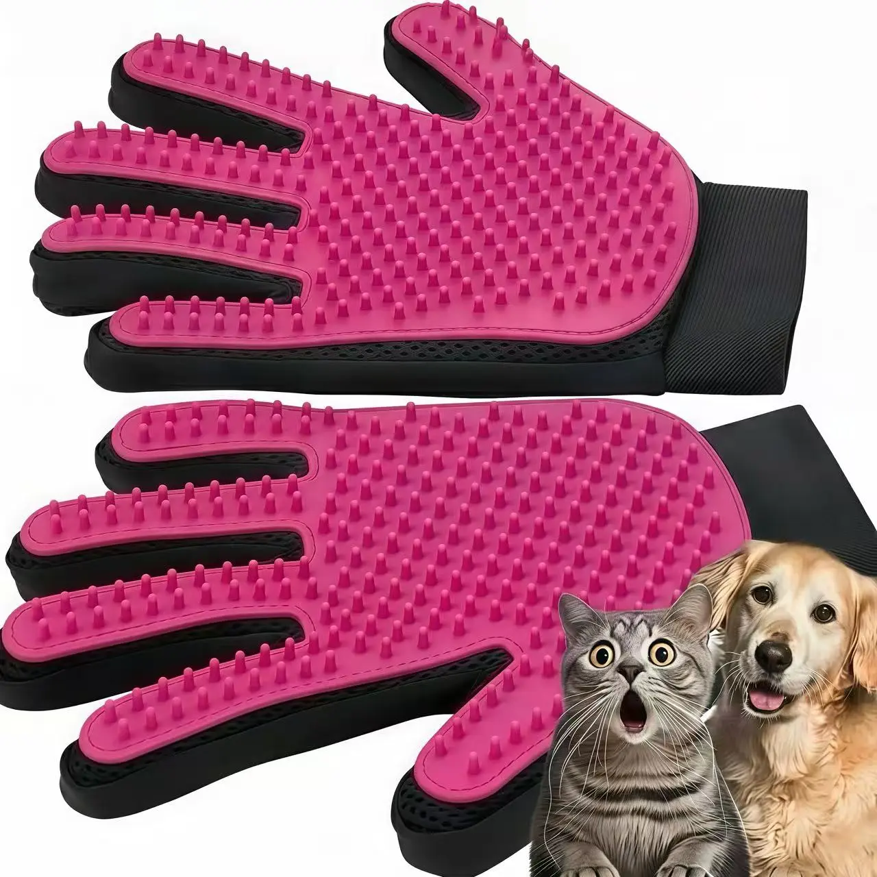 Cleaning 2-in-1 Soft Silicone Pet Grooming Glove - Gentle Massager, Fur Remover, Pet Approved