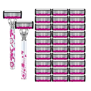 Manual Shaving Razor Set for Men & Women, Daily Face Body Hair Removal, Includes 2 Handles, 30/60 Replacement Blades, Precision Stainless Steel Blades