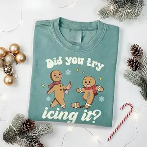 Comfort Color Try Icing It Funny Christmas Shirt, Gingerbread Humor Tee, PT Physical Therapist Athletic Trainer Xmas Tshirt, Christmas Gift, Merry Christmas
