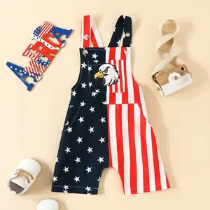 Clothing for young children, baby girls, men's American flag jumpsuit with pockets, National Day jumpsuitRAIMENTRY