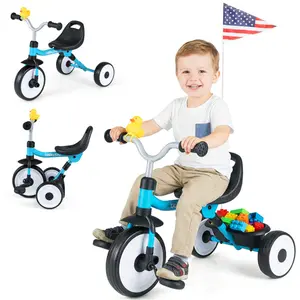 Toddler Tricycle with Rainbow LED Wheels, Foldable 3-in-1 Balance Bike with Carbon Steel Frame, Removable Pedals & Rear Storage Basket, Three-Wheeled Balance Bikes