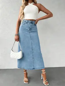 Women's Denim Skirt Spring Summer Versatile Mid-Length A-Line High-Waisted Split Design Casual Fashion New Arrival