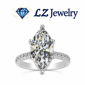 New Arrival Marquise Cut 2/3/5CT 925 Sterling Silver Synthetic Moissanite Ring