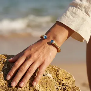 Fettero Gold Cuff Bangle Bracelets for Women - Gold Plated Adjustable Open Cuff Friendship Bracelets Elegant Twisted Cable Bangle Bracelet Lightweight Pearl Bracelet for Dainty Jewelry