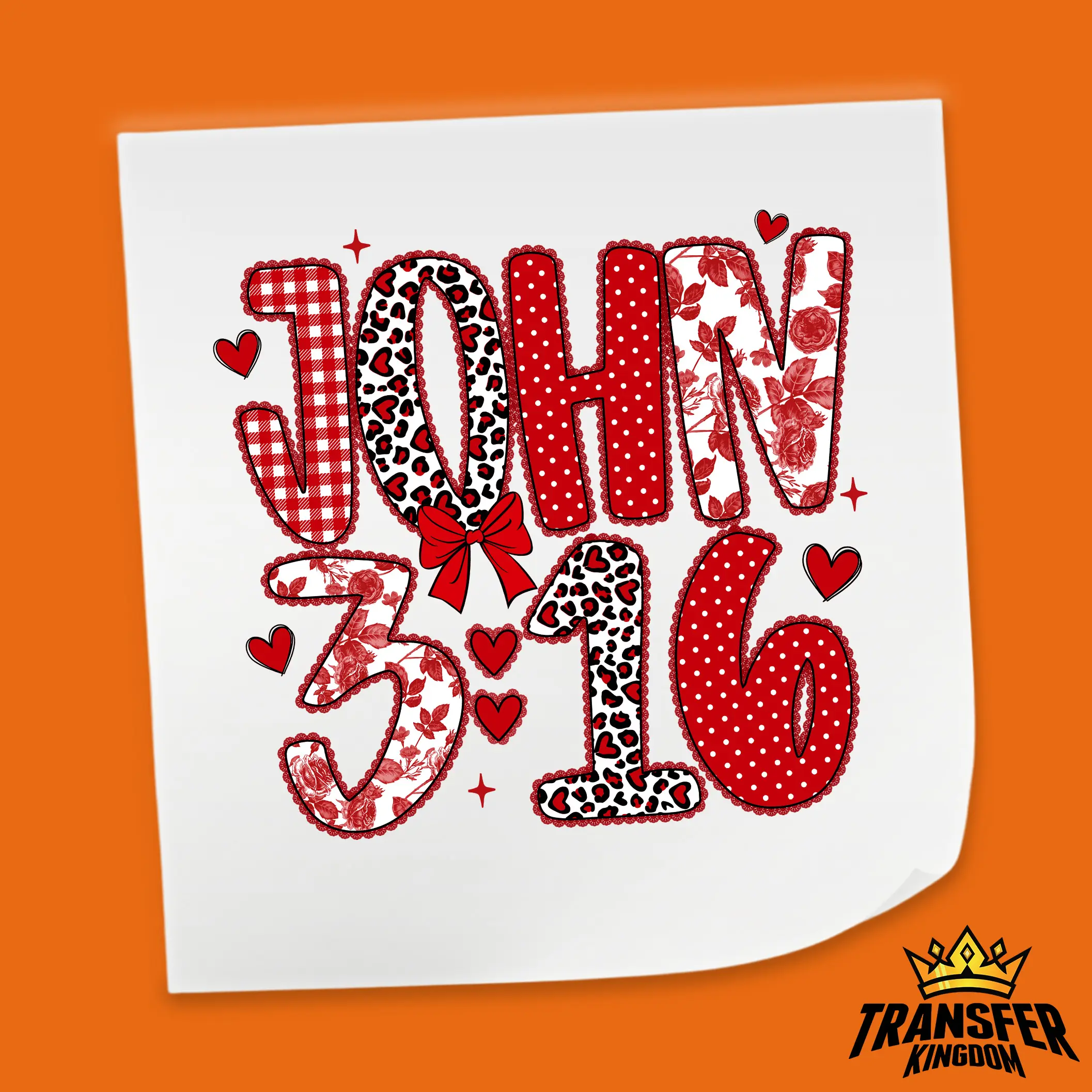 John 3 16 Valentine Typography - Valentine's Day DTF Heat Transfer Sheet