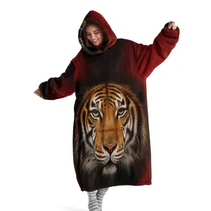 hoodie blanket, Wearable Blanket, Cozy Hooded Blanket, Women's Hooded Blanket Sweatshirt, Wearable Blanket Robe, Tiger Print Thick Homeewear, Winter Sleepwear, Holiday Gift for Mom Wife Daughter，Christmas Gift,Valentine's Day gift