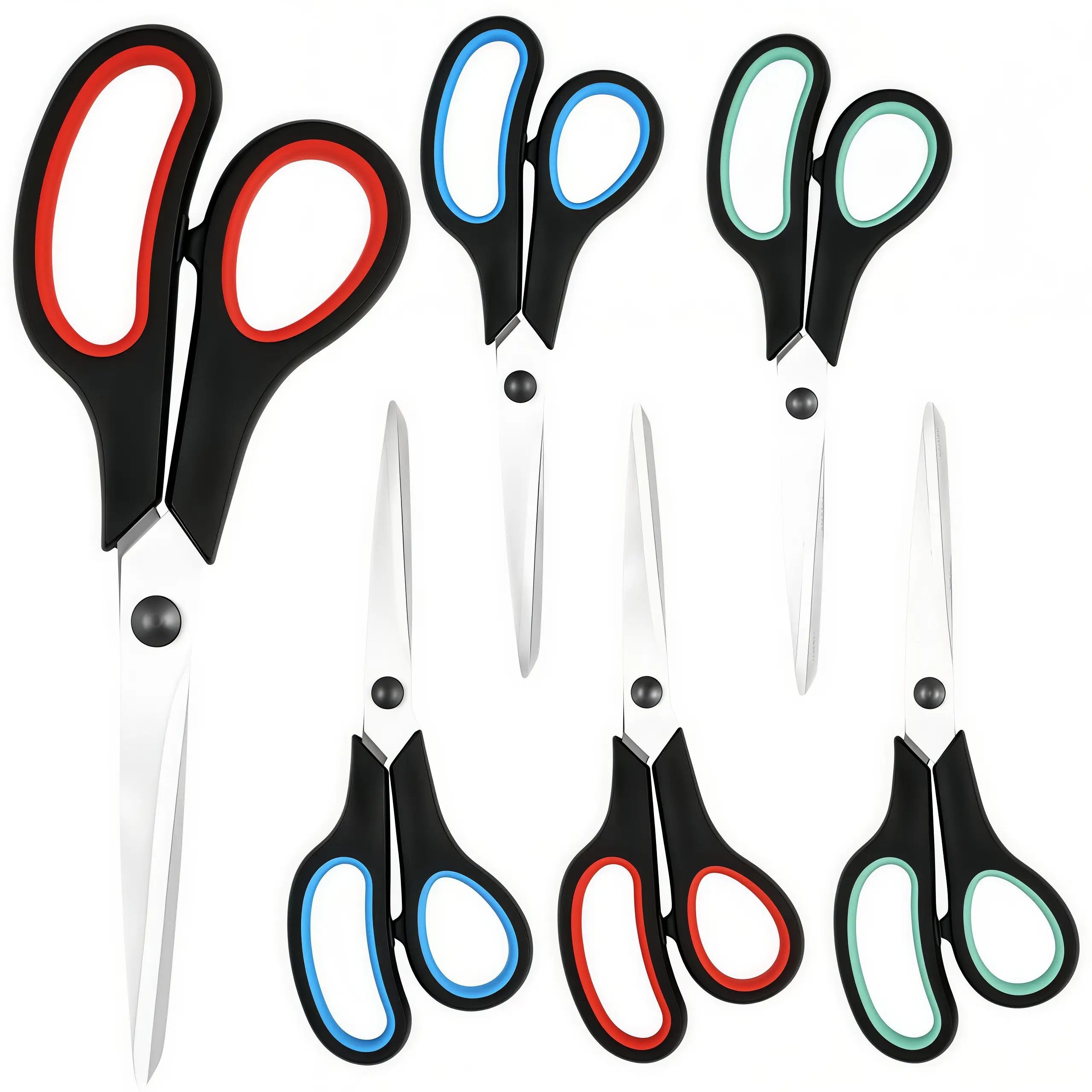 LMMAKE 3PCS/6PCS 8.5" Ambidextrous Scissors, Ergonomic Soft-Grip Handles, Stainless Steel Sharp Blades, Red/Green/Blue Cutting Supplies, Office Accessories for Cardboard Cutting Tool & Paper Cutters