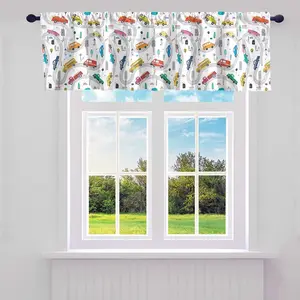 Feelyou Cartoon Car Fire Truck Race Track Rod Pocket Valance Curtains, Colorful Textile Window Treatment for Kitchen, Room Decor Curtain