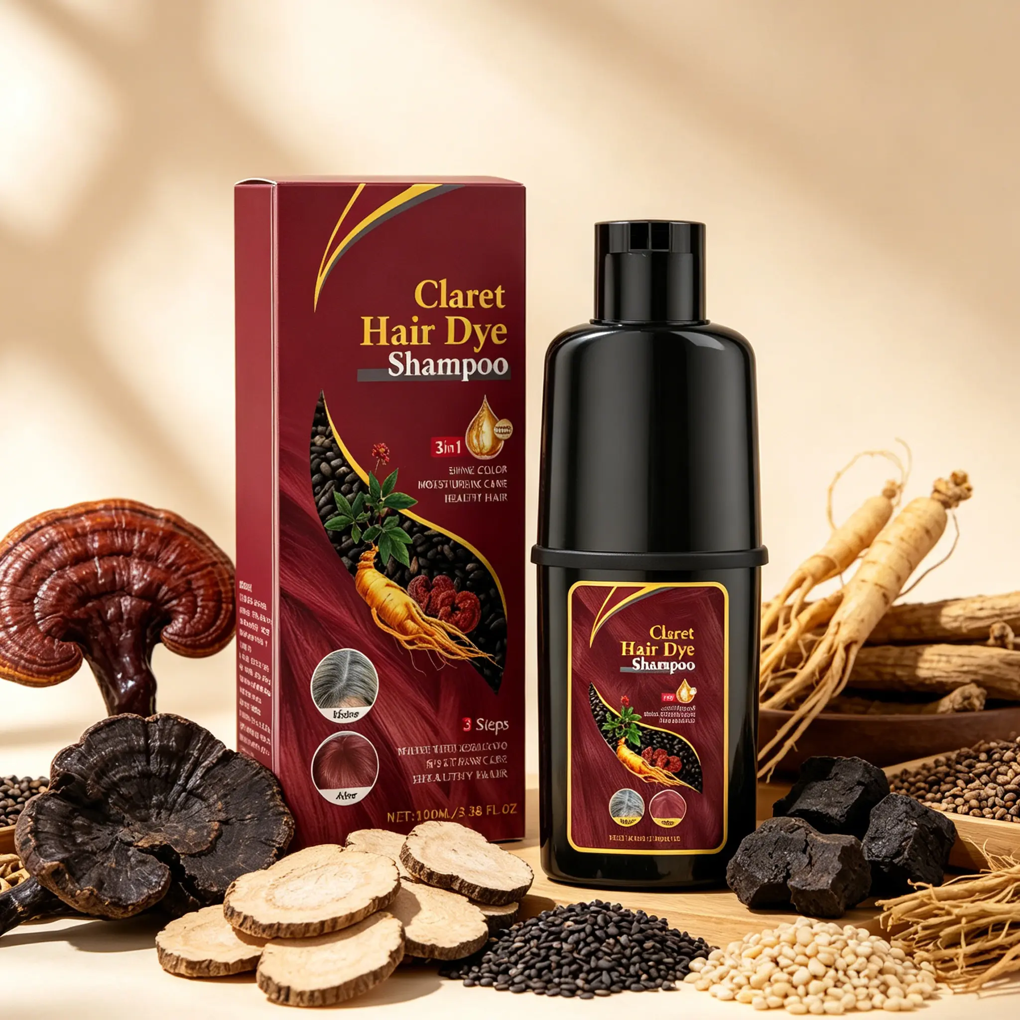 3-in-1 Color-Covering Shampoo Hair Dye Shampoo, Mild Formula, Non-irritating, Moisturizing And Smoothing Hair, Suitable For All Hair Types, Easy To Apply Contains Ginseng Extract, Natural Haircoloring