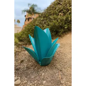 Handmade Teal Steel Agave Sculpture, 8" Garden Art, Outdoor Desert Decor