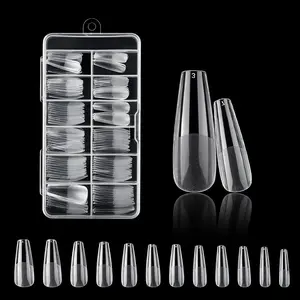 120pcs Long Ballerina Nail Tips, Half Sand Transparent False Nails, No-Drill Glue-On Reusable Fake Nails for Women, Nail Art Diy