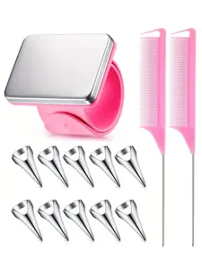 10 hair partition rings, 2 steel pointed tail braided hair combs, paired with magnetic wrist straps, are a specialized needle comb set for braided hair styling.