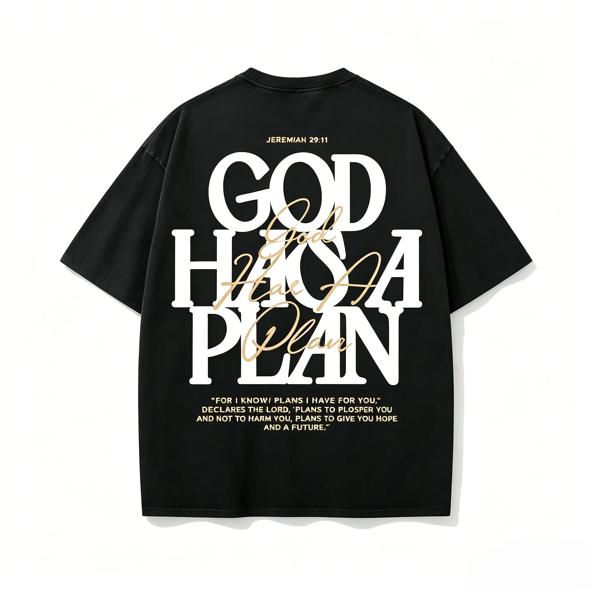 Vintage  "God Has a Plan" single-Sided Print Tee | Heavyweight Christian Streetwear, Unisex Wide-Shoulder Fit, High-Quality Cotton Casual Top for Men & Women