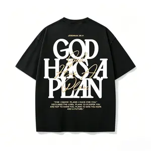 Vintage  "God Has a Plan" single-Sided Print Tee | Heavyweight Christian Streetwear, Unisex Wide-Shoulder Fit, High-Quality Cotton Casual Top for Men & Women