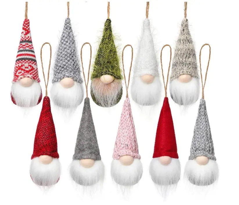 Christmas Tree Hanging Gnomes Ornaments Set of 10, Swedish Handmade Plush Gnomes Santa Elf Hanging Home Decorations Holiday Decor
