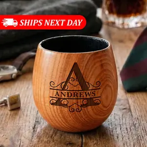 Personalized Wood Bourbon Whiskey Cup - Custom Engraved Groomsmen Gift - Charred Oak Style Proposal Gift for Men & Best Man