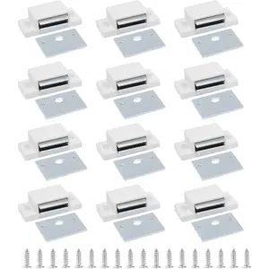 12 PCS Magnetic Door Catch, Single White 15lb High Magnetic Shutter Hardware with Screws for Cupboard Kitchen Bathroom Closet Cabinet Door Closures