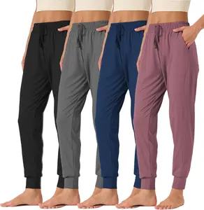 4 Pack High-Waisted Joggers for Women - Stretchy Casual Basic Womenswear Sweatpants with Pockets, Lightweight Comfy Lounge Pants for Workout, Travel & Everyday Wear Bottoms