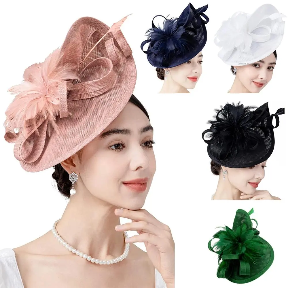 2026 Elegant Fascinator Hat for Women Tea Party Kentucky Derby Fascinator Pillbox Hat Feather Flower Fascinator Wedding Cocktail