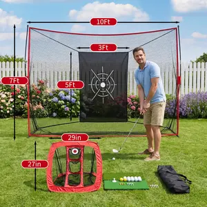 Multi-Size Function Golf Training Net 10x7FT Stable Impact Resistant Golf Hitting Net Full Golf Practice Accessories Kit Portable Foldable Design Ideal For Beginner Golfer Daily Backyard Sports Training