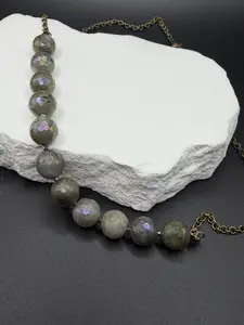 Smokelight Labradorite Necklace - 12mm Faceted Beads with Subtle Rainbow Flash - 20" Handmade Statement Gemstone Necklace - Moody Neutral Color Palette - Perfect for Everyday Wear or Meaningful Gifting