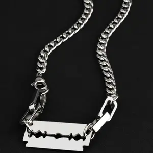 Stainless Steel Razor Blade Pendant Chain Necklace – Punk Street Style
