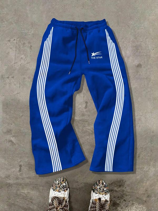 Striped Sporty Sweatpants with Side Bars & the Star Logo, Drawstring Waist, Loose Fit, Skin-Friendly Fabric for Daily Wear, Athleisure Style Pants