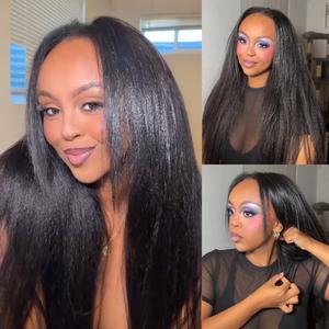 【Blend Natural】UNice Upgrade V Part Glueless Kinky Straight Human Hair Wig with Drawstring No Leave Out Beginner Friendly Easy to Install Summer Wig