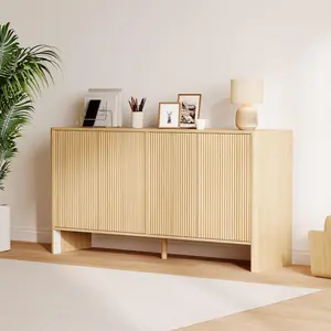 Garvee 58-inch Ribbed Sideboard with Storage, Modern Storage Cabinet with 4 Ribbed Doors and Adjustable Shelves, Wooden Credenza Cabinet, Console Table for Kitchen, Dining Room
