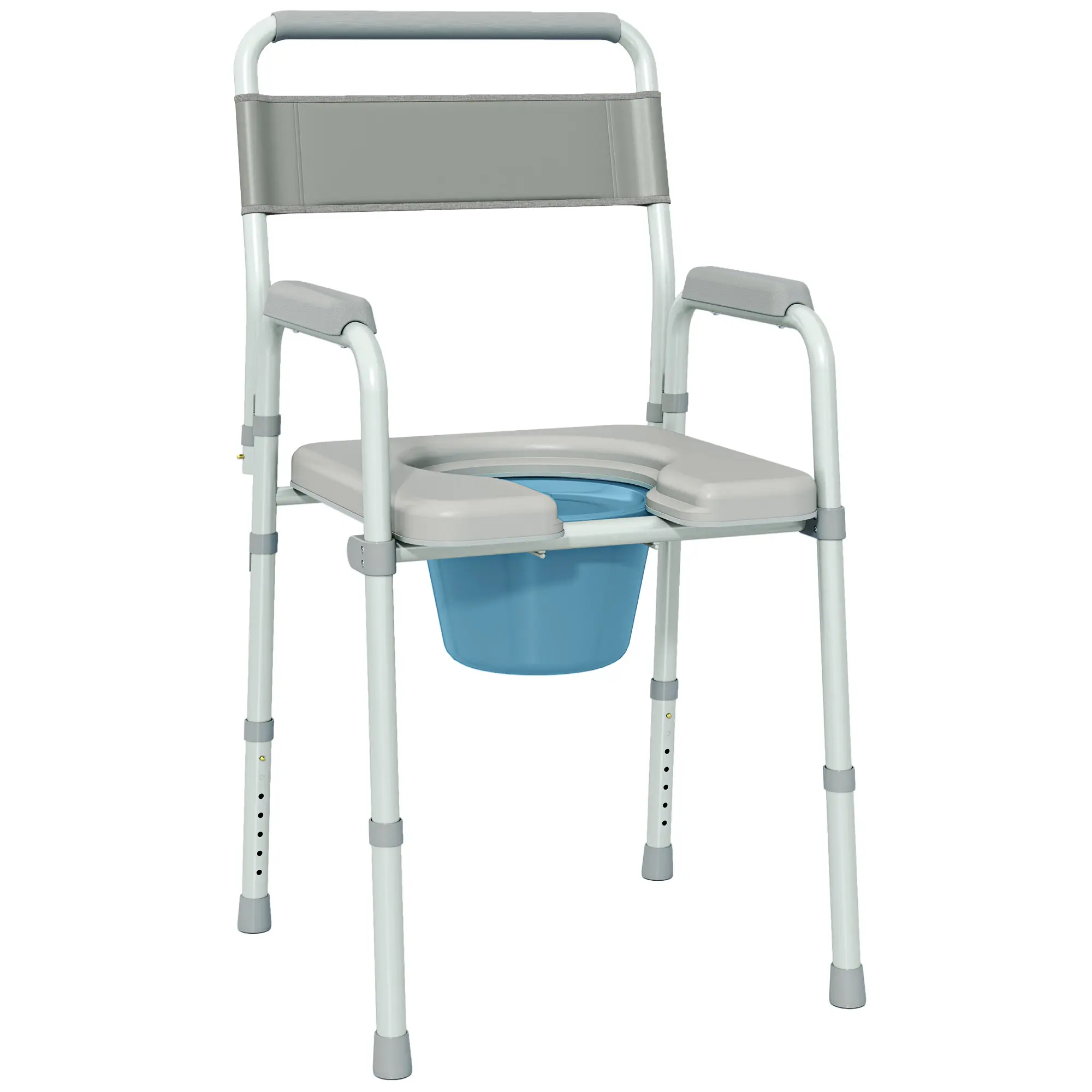 Seven height adjustable bedside commode chair with armrests backrest and non slip foldable base suitable for daily use in bedrooms and bathrooms for elderly people with limited mobility