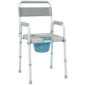 Seven height adjustable bedside commode chair with armrests backrest and non slip foldable base suitable for daily use in bedrooms and bathrooms for elderly people with limited mobility