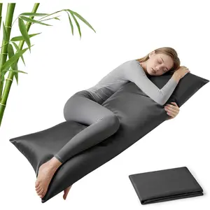 Cooling Body Pillow Case 20"x54", Body Pillow Cover for Hot Sleepers, Breathable & Moisture Wicking, Soft Envelope Long Pillowcase, Rayon Derived from Bamboo & Polyester Blend, Dark Grey