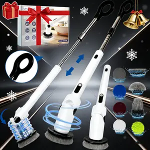 Happyvalentinesday Ame-Changer Cordless Electric Spin Scrubber IPX7 Waterproof 8 Heads LCD Display Adjustable Handle for Tub Tile Kitchen