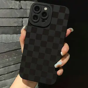 Checkerboard Pattern Phone Case, Anti-drop Cellphone Protective Case, Total Protective Shockproof Mobile Phone Cover for iPhone 16 15 14 13 12 11 Plus/Pro/Pro Max black iphone case