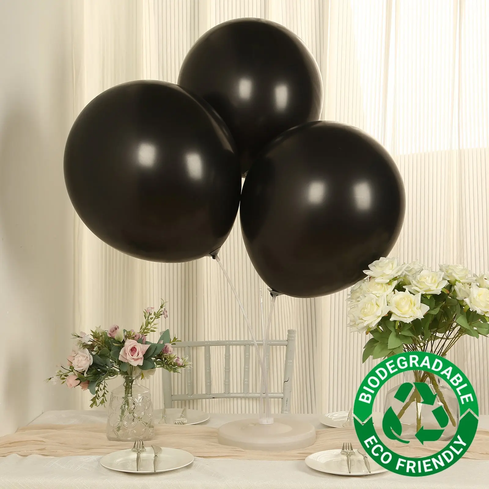 10-Pack Black Biodegradable Latex Balloons - Eco-friendly Thick Extra Strong Helium Balloons, 18in Balloon Party Supplies for Birthday Party Hanging Decor